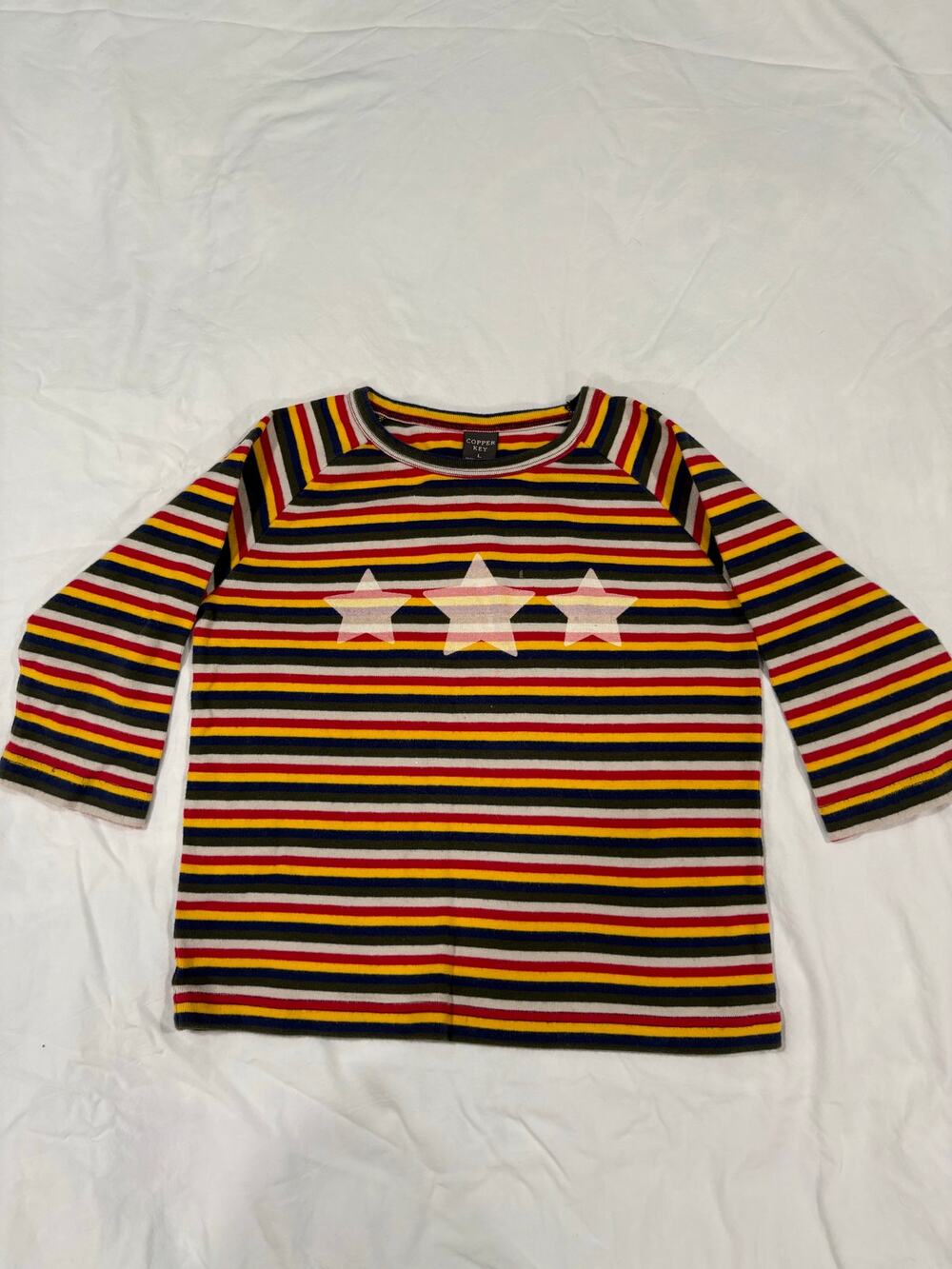 Vintage 90s Y2K Striped Stars 3/4 Sleeve Tee Shirts kids size Large